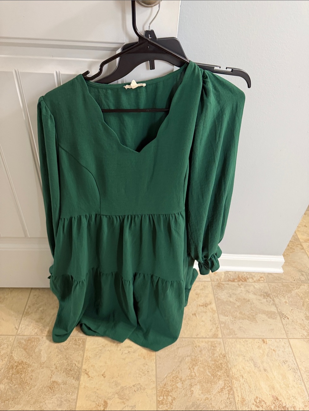 JODIFL Emerald Green Tiered Long-Sleeve Tunic